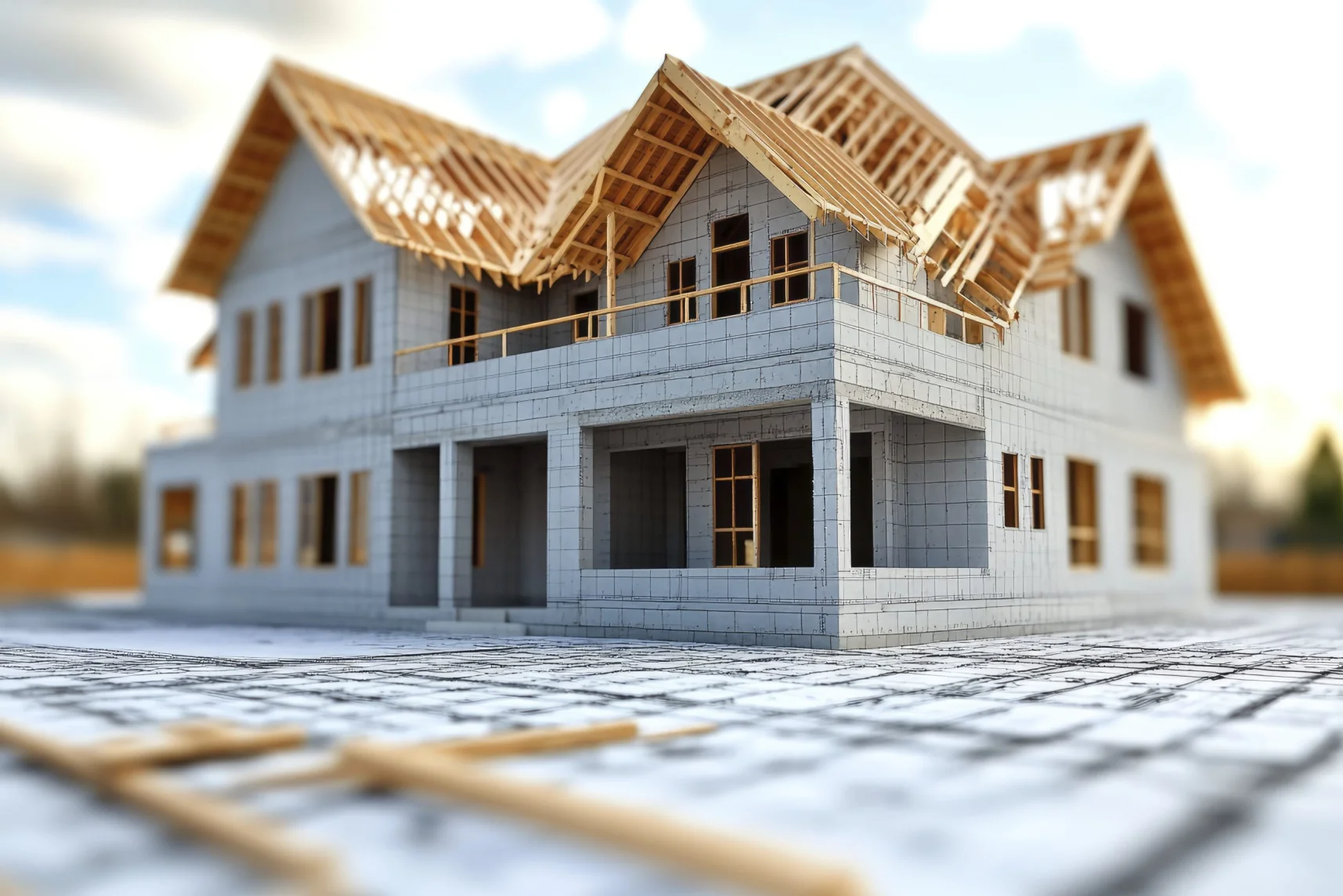 new house construction modern home construction with exposed framing walls scaled